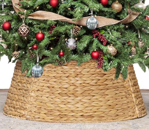 KOLWOVEN 28in Christmas Tree Collar Large to Small Christmas Tree, Woven Christmas Tree Ring Adjustable Skirt, Christmas Tree Skirt for Decoration, Base Protection from Pets (Water Hyacinth) - Image 6