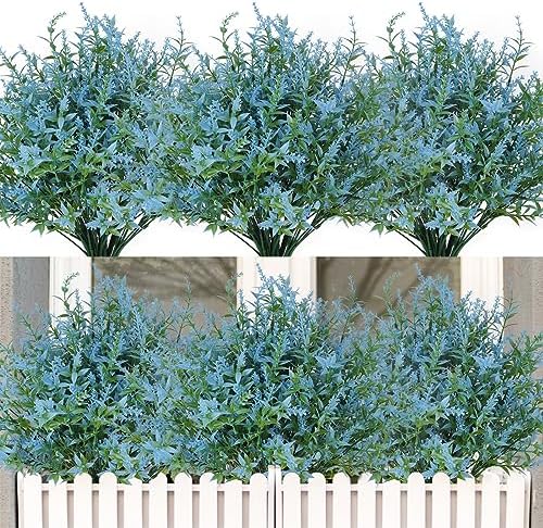RECUTMS Blue Outdoor Artificial Flowers UV Resistant Fake Outdoor Plants by RECUTMS