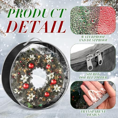 4 Pcs Christmas Wreath Storage Bag, Christmas Garland Storage Container with Clear Window, Zipper & Handle for Xmas Holiday Seasonal Wreath Garland Box(Black,36") - Image 3