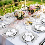 Dandat 48 Pcs Charger Plate Bulk 13'' Floral Reef Plates with Napkin Ring 24 Plastic Dinner Charger Plate 24 Flower Napkin Holder for Table Setting Wedding Party (Silver) - Image 7