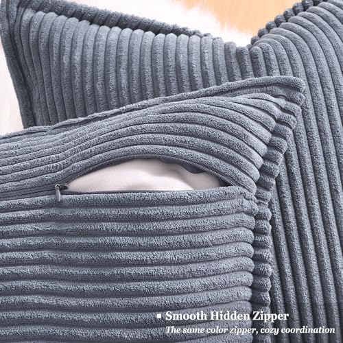 decorUhome Fall Corduroy Blue Grey Throw Pillow Covers 24x24 Set of 2 - Image 3