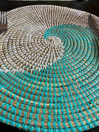Senegal Placemats/African Bohemian Woven Seagrass Placemats/Natural Wicker Round Basket Placemats/Decorative Hanging Wicker Plates/Hanging Wall Decor (Light Blue & White) - Image 7