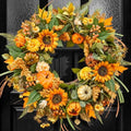 24 Inch Fall Wreaths for Front Door Outside with Sunflowers,Pumpkins,Leaves by wreathqueen