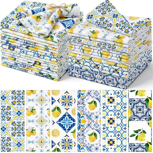 Nuogo 36 Pack Lemon Cloth Napkins 15"x15" Amalfi Coast Lemon Napkins by Nuogo