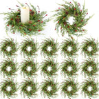 18 Pcs Artificial Christmas Candle Rings 9 Inch Cedar Pine Garland Wreaths with Red Berries Pinecones Wreaths Pine Needles Candle Ring Holder for Christmas Winter Decorations Table Centerpiece by Unknown