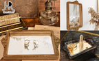 Hanna Roberts Vintage Gold Tray with Mirror Glass Base | Card Holder for Guests During Occasions and Events or Decorative Home and Vanity Organizer (Gold) - Image 5