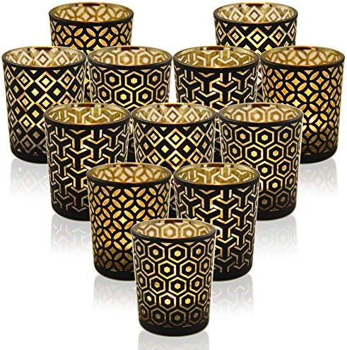 SHMILMH Black Gold Glass Votive Candle Holders Set of 12 by SHMILMH