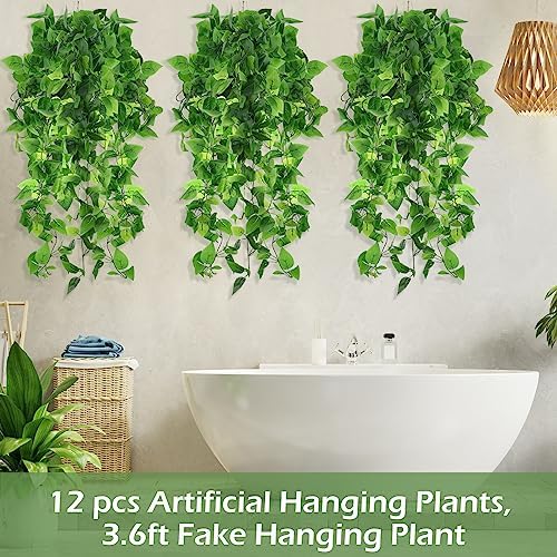 Hoteam 12 Pcs Artificial Hanging Greenery Plants, Pothos, Persian Grass - Image 5