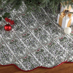 MiniInflat Quilted Christmas Tree Skirt - Vintage Floral Block Print Christmas Tree Skirt with Scalloped Edge Thicken Cotton for Home Decorations Holiday Party Gift(60 Inch,Gingham Floral,Prune Red) - Image 3