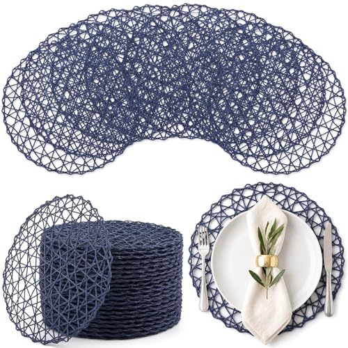 Threehoney Paper Braided Round Placemats, Set of 24, Blue, 13 in by Threehoney