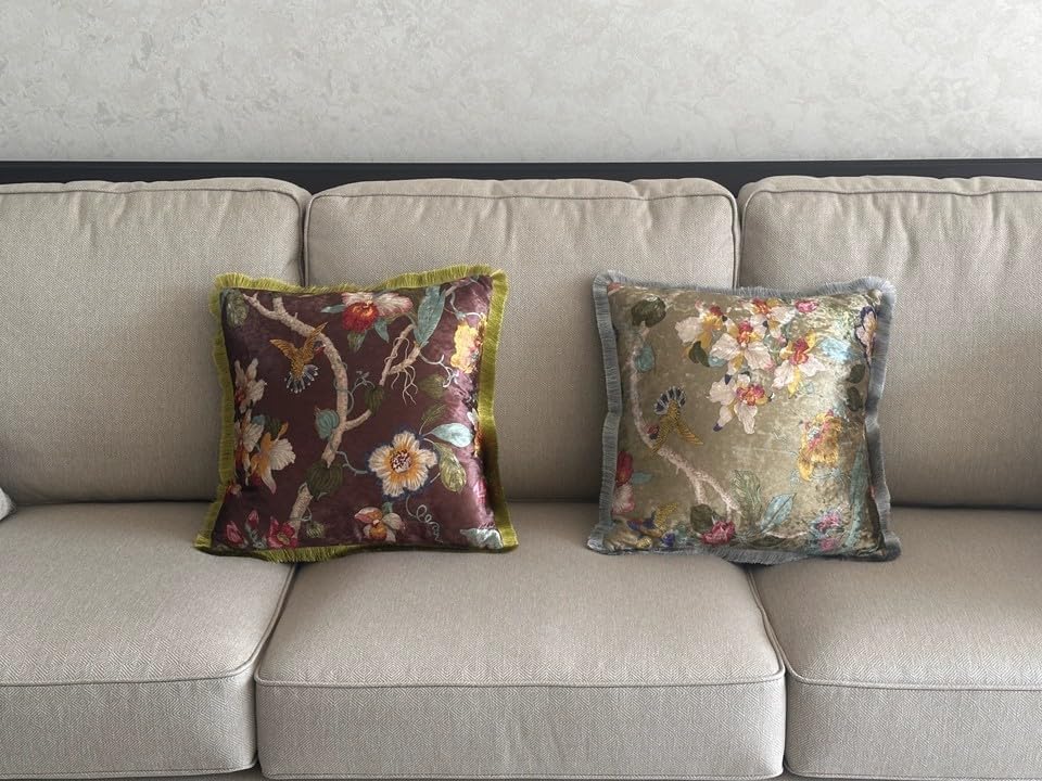GUMAS Original Luxurious Floral and Bird Print Velvet Throw Pillow Cover, 18x18 Cushion Cover with Vintage Style Design (1, Turquoise Cover) - Image 4