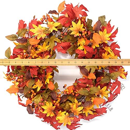 Idyllic 20 Inch Fall Wreath for Front Door - Maple Leaves Autumn Wreath for Thanksgiving, Halloween, Wall, Front Porch Home Decoration - Image 2