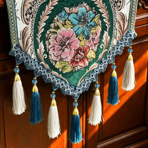 Luxury Vintage Table Runner 72 Inches Long Teal Green Retro Floral Jacquard - Image 4