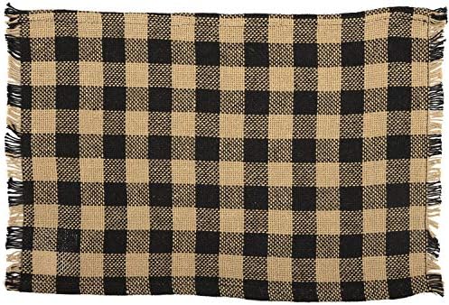 VHC Brands, Burlap Black Check, Cotton, 12x18, Fringed, Placemat, Set of 6, Black, 12 Pack - Image 3