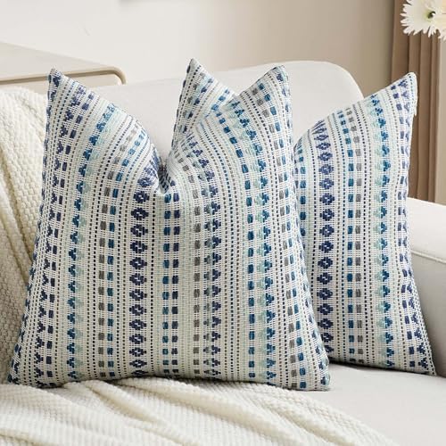 FUTEI Pack of 2 Boho Throw Pillow Covers 24x24 Inch, Blue Grey by FUTEI