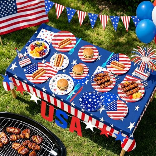 147Pcs 4th of July Paper Plates and Napkins Party Supplies,Serves 24 - Image 6