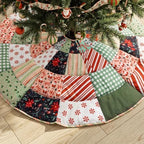 Junkin 48" Quilted Christmas Tree Skirt Colorful Patchwork Vintage - Image 4