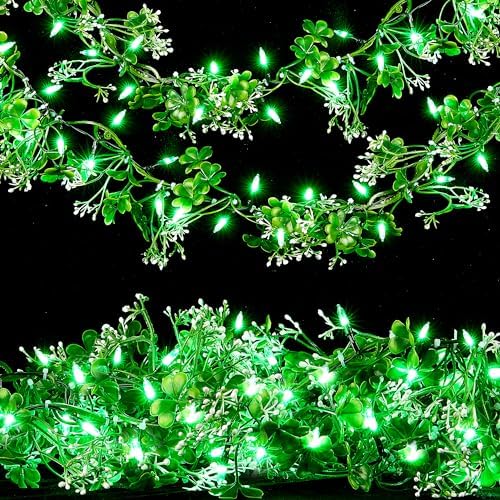 BlcTec 2Pack 9.85 Ft St Patrick's Day Garland with 50 LED Green Lights, Battery Operated Irish Garland String Lights with 8 Lighting Modes & Waterproof for Home, Porch, Front Door, Table, Mantle Décor by BlcTec