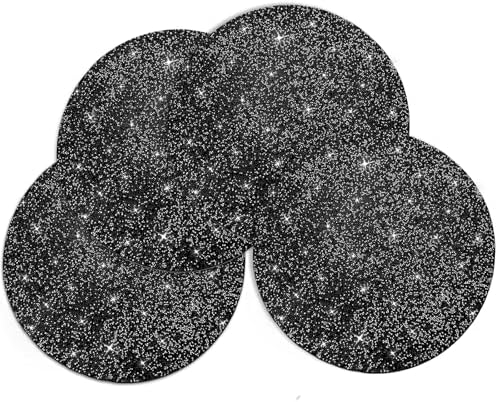 15" Black Rhinestone Round Placemats Set of 4 by Cumouna