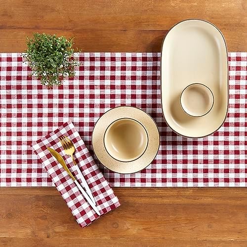Solino Home 100% Pure Linen Table Runner Burgundy, Gingham Check 14 x 90 in - Image 3