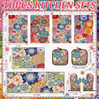 VitalCozy 10 Pcs Boho Floral Kitchen Decor Set Kitchen Towels - Image 3