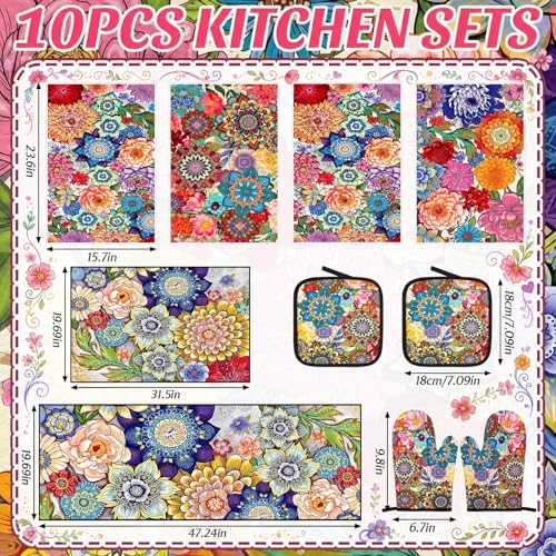 VitalCozy 10 Pcs Boho Floral Kitchen Decor Set Kitchen Towels - Image 3