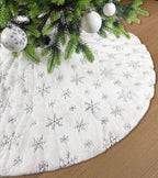 AOGU 60 Inch Sequin Faux Fur Christmas Tree Skirt Decoration for Merry Christmas Party White Plush Silver Sequin Snowflake Xmas Christmas Tree Skirt Decorations - Image 5