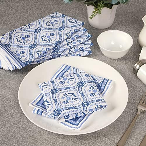 FINGERCRAFT Cloth Napkins Set of 12 Cotton Linen, 20x20 Inch, Damask Blue - Image 4
