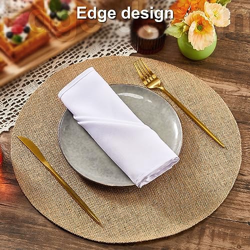 Yunlly Set of 48 Burlap Placemats Bulk 15 in Round Woven Placemat, Brown - Image 4