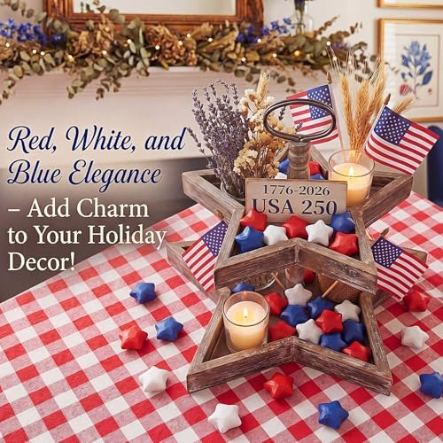 Novabright 12 Pcs 4th of July Wooden Stars Red White and Blue Bowl Fillers, Patriotic Bowl Filler Decor for Independence Day, Memorial Day Table Tiered Tray Decorations, DIY Crafts Vase Filler - Image 5