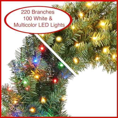 Casafield 30" Pre-Lit Fir Artificial Christmas Wreath Holiday Décor, 100 LED White & Multicolor Lights, 220 PVC Tips for Front Door, Window, or Mantel - Image 2