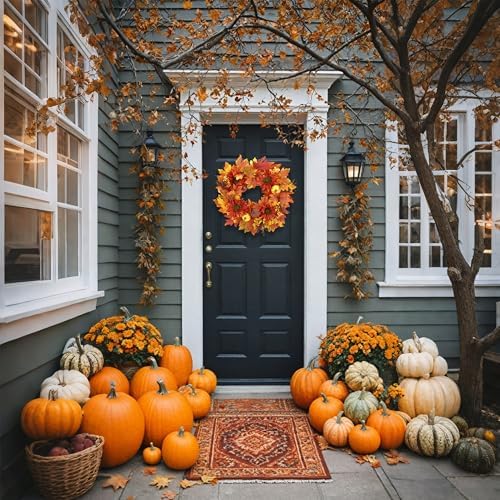 22" Fall Wreaths for Front Door Outside with Maple Leaves Pumpkin Red Sunflower Berries, Fall Decorations for Home,Artificial Autumn Door Wreath for Outside, Window, Wall, Thanksgiving Décor - Image 5