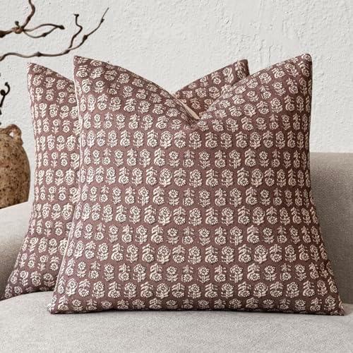 Foindtower Decorative Floral Print Throw Pillow Covers 24×24 Inch,Wine Red by Foindtower