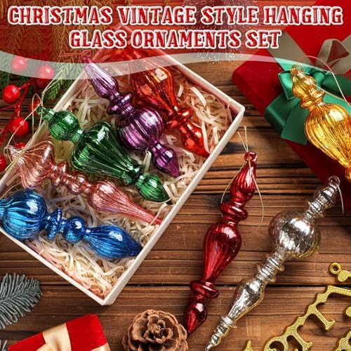 Mifoci 8 Pcs 6 Inch Mercury Glass Finial Christmas Ornaments,Mixed Color - Image 2