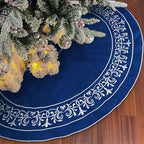 Blue Christmas Tree Skirt Velvet 30 Inch - Floral Embroidered Decoration by Scritism