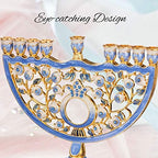 Matashi Hand Painted Blue Enamel Pomegranate Design Menorah Candelabra - Image 4