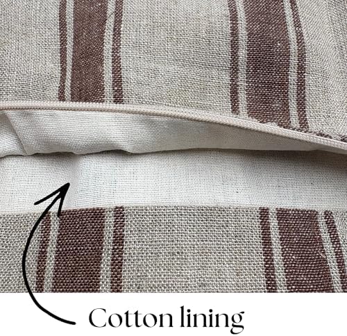 Linen Throw Pillow Covers Stripe Brown Pillow Cover Spring Decorative Pillow Covers for Living Room, Bedroom (Brown Stripes, 22" L x 22" W) - Image 5
