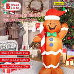 5 Feet Christmas Inflatable Gingerbread Man Yard Decoration Giant Build-in Lighted Inflatable Christmas Gingerbread Man Garden Lawn Yard Decor with Built in Fan and Anchor Ropes - Image 3