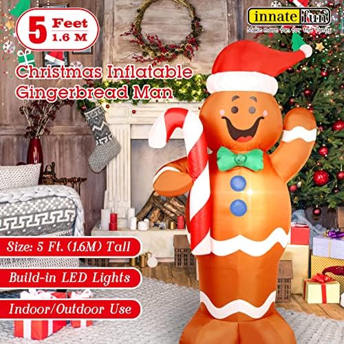 5 Feet Christmas Inflatable Gingerbread Man Yard Decoration Giant Build-in Lighted Inflatable Christmas Gingerbread Man Garden Lawn Yard Decor with Built in Fan and Anchor Ropes - Image 3
