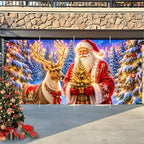 7x16FT Christmas Santa Deer Garage Door Cover Decorations Christmas Garage Door Banner for Outdoor Indoor Christmas Decorations Party Photography Backdrop - Image 5
