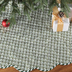 MiniInflat Quilted Christmas Tree Skirt - Vintage Floral Block Print Christmas Tree Skirt with Scalloped Edge Thicken Cotton for Home Decorations Holiday Party Gift(48 Inch,Plaid Floral,Green) - Image 3