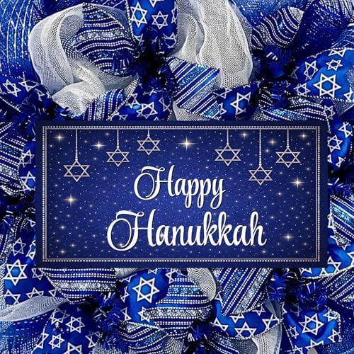 Happy Hanukkah Wreath with Star of David Ribbons Handmade Deco Mesh Available in 24 inch Diameter or 28 inch Diameter - Image 5