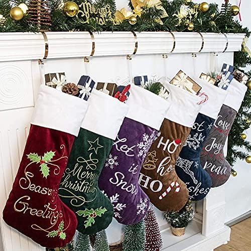 GEX Christmas Stockings 6 Pack for Family 22" Large Embroidered Classic Luxury Velvet Red Green Purple Blue Grey Brown Decorations for Fireplace Xmas Season (Set of 6) by GEXWorldwide