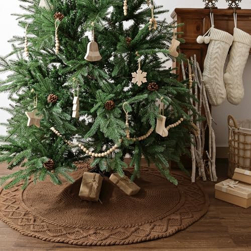 48 inch Christmas Tree Skirt: Diamond Edge Knit Tree Skirt for 7.5ft Tree, Western Brown Tree Skirt, Vintage Tree Skirts, Rustic Farmhouse Christmas Decorations - Image 5