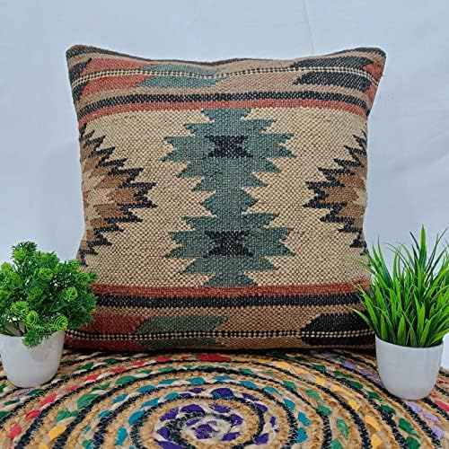 Trade Star 70% Jute 30% Wool Cushion Cover Kilim Rug Pillow Case 18x18 Vintage Boho Home Decor Pillow Case Handwoven Decorative Throw Pillows Shams for Sofa Premium Quality Designer Cushion Case - Image 6