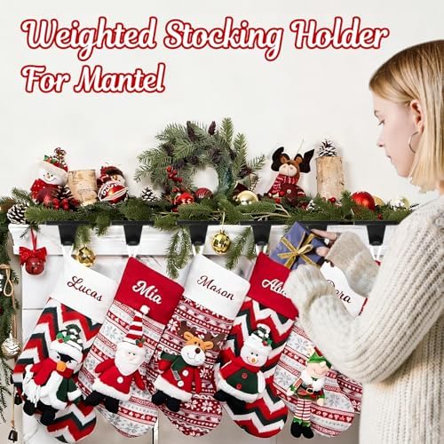 HMASYO Christmas Stocking Holders for Mantle Set of 6, Black Heavy Duty Iron Stocking Hangers Base, Low Profile Weighted Stocking Holder Hooks for Fireplace Tabletop Shelf Christmas Decoration - Image 6