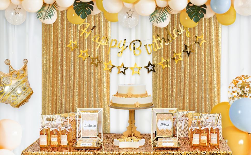 Sequin Backdrop Curtain 4 Pcs 2ftx8ft Wedding Ceremony Background Backdrop Glitter Shimmer Fabric Gold Backdrop Drapes - Image 3