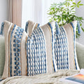 AmHoo Set of 2 Chenille Striped Textured Boho Throw Pillow Covers Aesthetic with Tassels Woven Decorative Pillow Case for Couch Bed Sofa Bedroom Modern Funky 18 x 18-Inch Sky Blue by AmHootextile