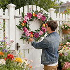 18in Summer Wreath for Front Door, Realistic Artificial Floral Door Wreath with Real Rattan Base, Includes 2 Matching Bouquets, Fake Flower for Spring Front Home, Mother's Day - Image 2
