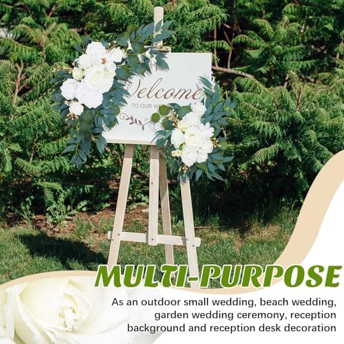 Thiccywoov 4 Pcs Wedding Arch Flowers and Drape Kit Include 2 Artificial Floral Swag and 2 White Chiffon Drapes, Faux Flower Set for DIY Wedding Party Reception Ceremony Backdrop Rose Decoration - Image 6